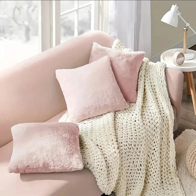 Ultra-Soft Rabbit Plush Pillow Cover | Warm & Luxurious | 45x45 cm for Bed & Sofa