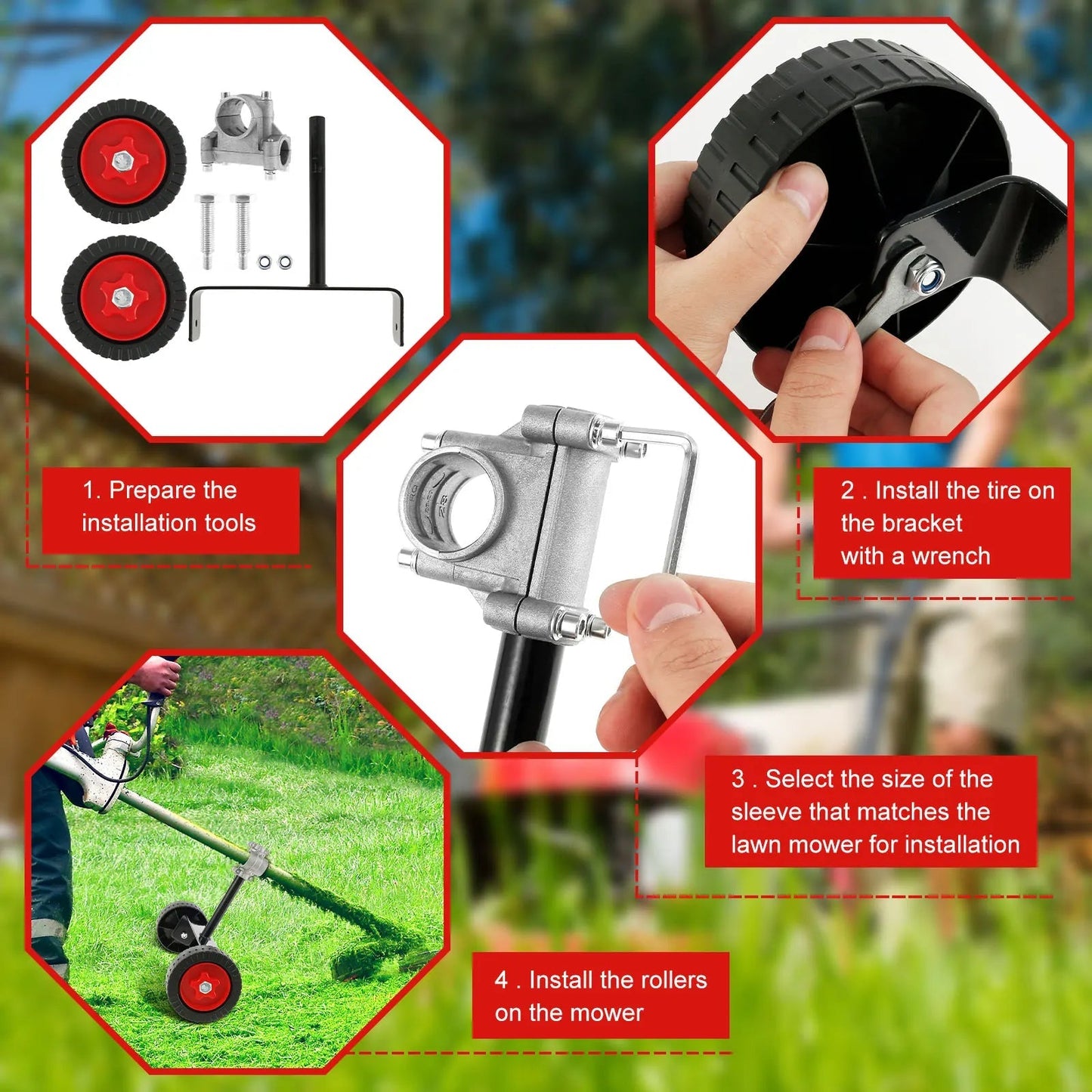 Adjustable Support Wheel for Lawn Trimmers – 2.3–2.8 cm FlexWheel