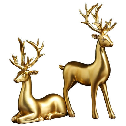 Elegant Pair of Golden Deer Statues for Home Décor