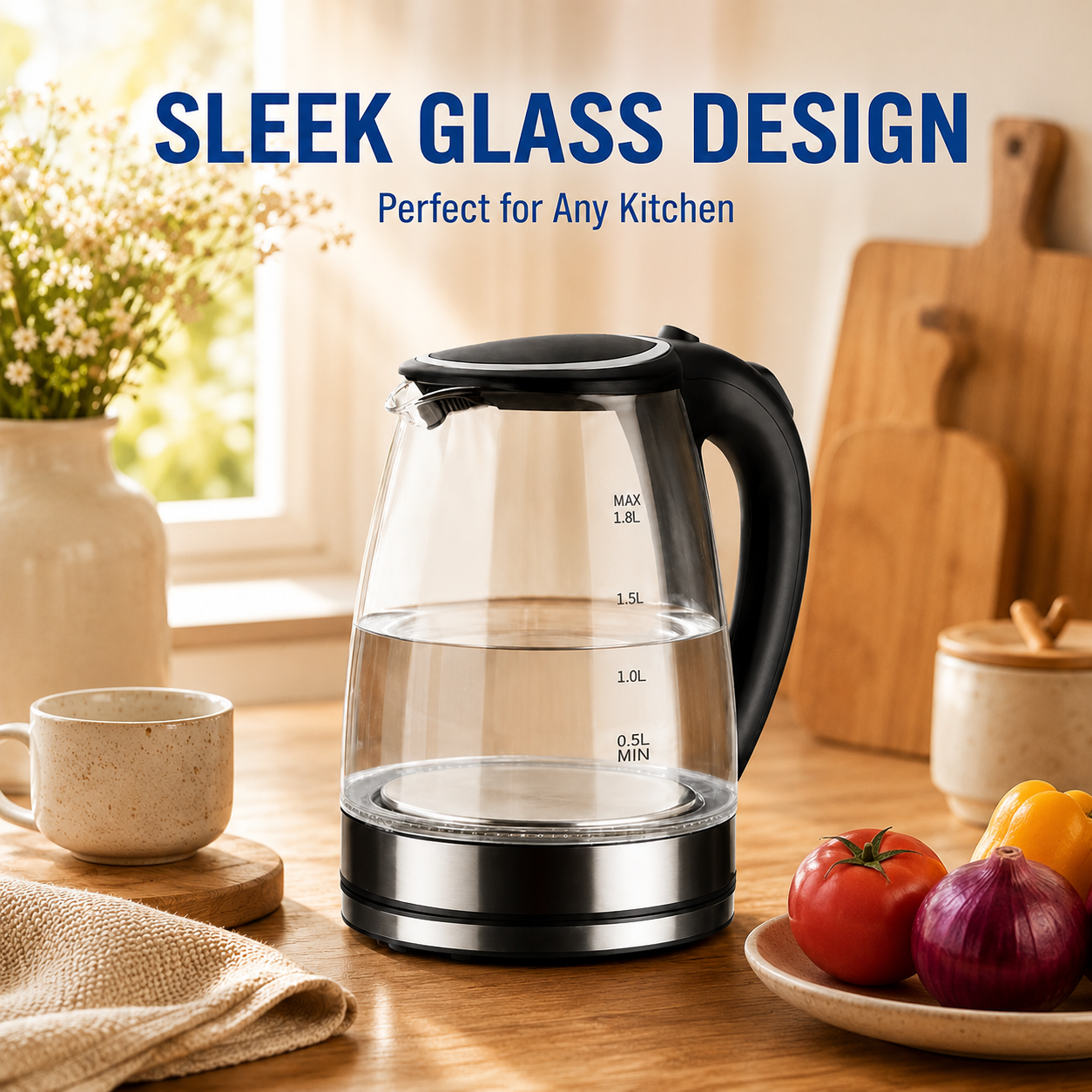 LED Illuminated Electric Glass Kettle - 1.8 Liters