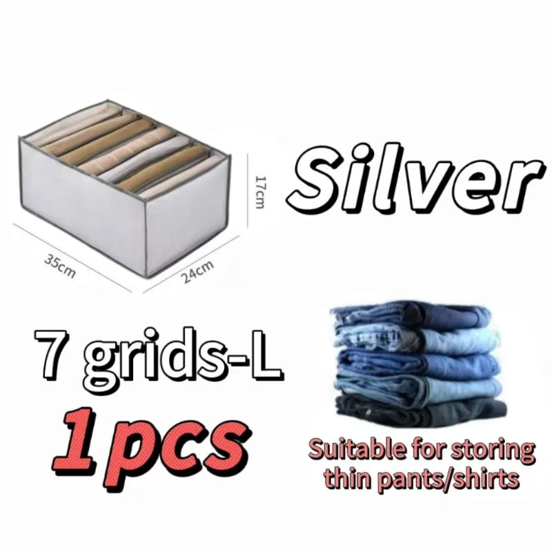 Foldable Clothes Organizer with 7-9 Compartments | Breathable Mesh Storage for Jeans & T-Shirts