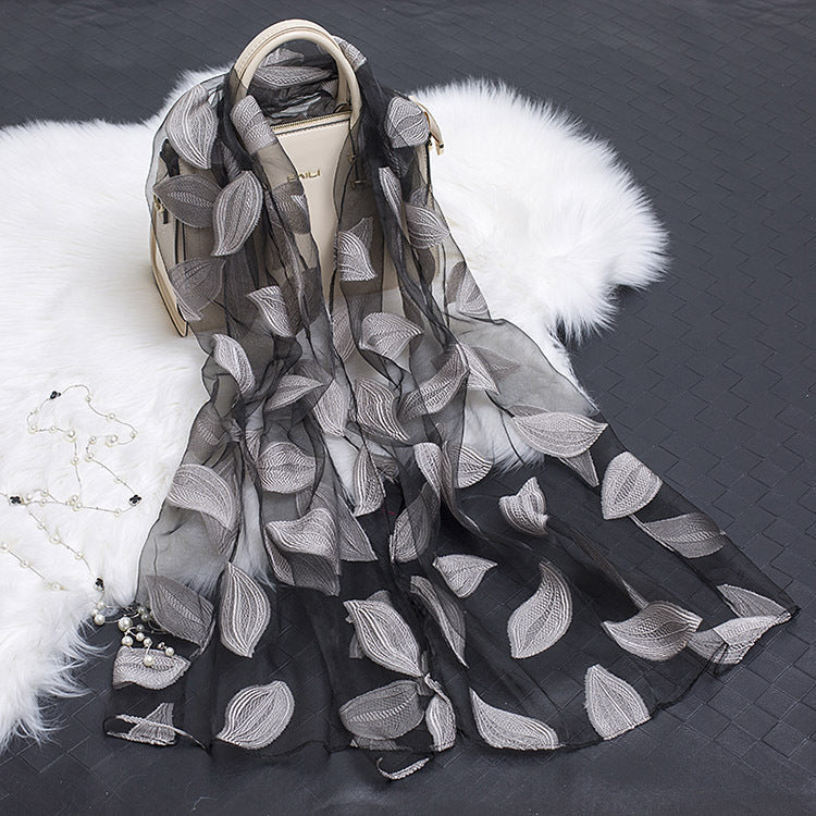 Silk Scarf Featuring Hollow Floral Design