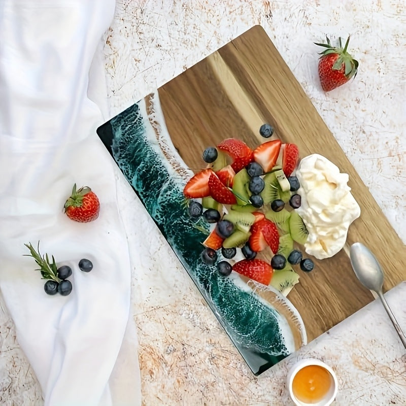 Wooden Cutting Board with Ocean Resin – Charcuterie and Cheese Platter