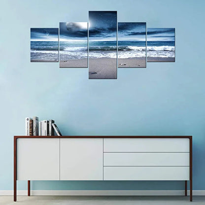 Stunning 5-Piece Coastal Moonlit Canvas Art Set