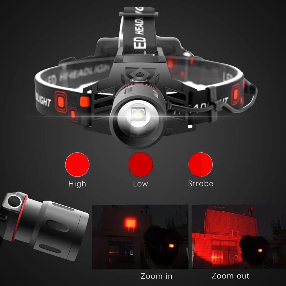 Rechargeable LED Headlamp – White, Red, Green Light, USB & Battery