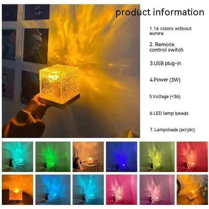 RGB Dimmable Crystal Table Lamp with 16 Colours USB Water Ripple Projection