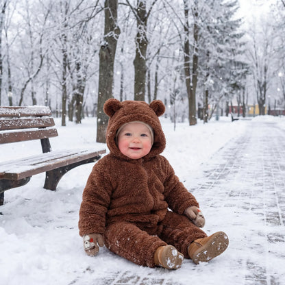 Soft Plush Bear Winter Baby Overall - Cozy Outfit for Infants