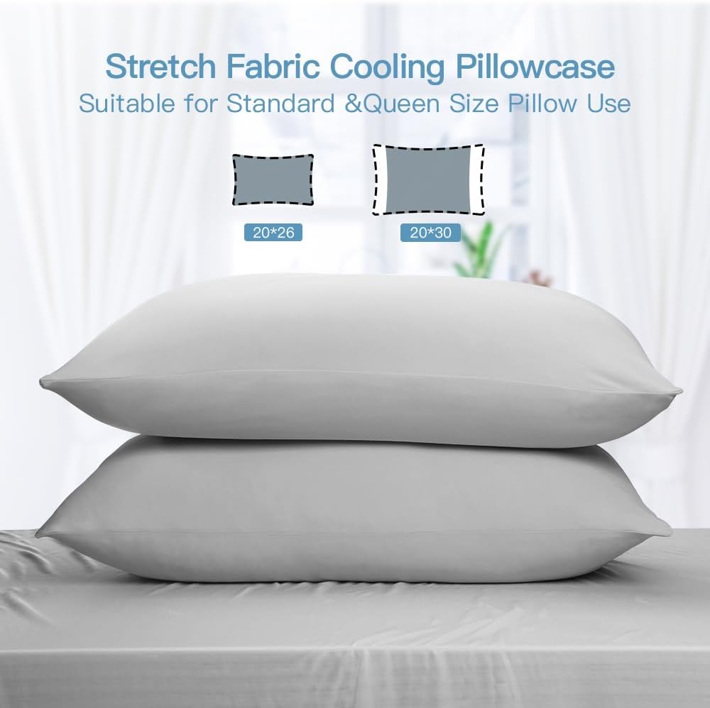 Cooling Pillowcases Set of 2 – Q-Max >0.5, Anti-Static, Gray with Hidden Zipper