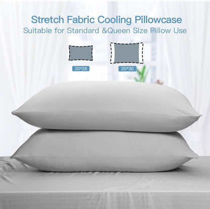 Cooling Pillowcases Set of 2 – Q-Max >0.5, Anti-Static, Gray with Hidden Zipper