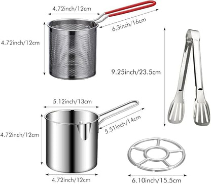 Stainless Steel Frying Pot with Strainer | Oil-Efficient Induction & Gas Cooking Pot | 13 cm