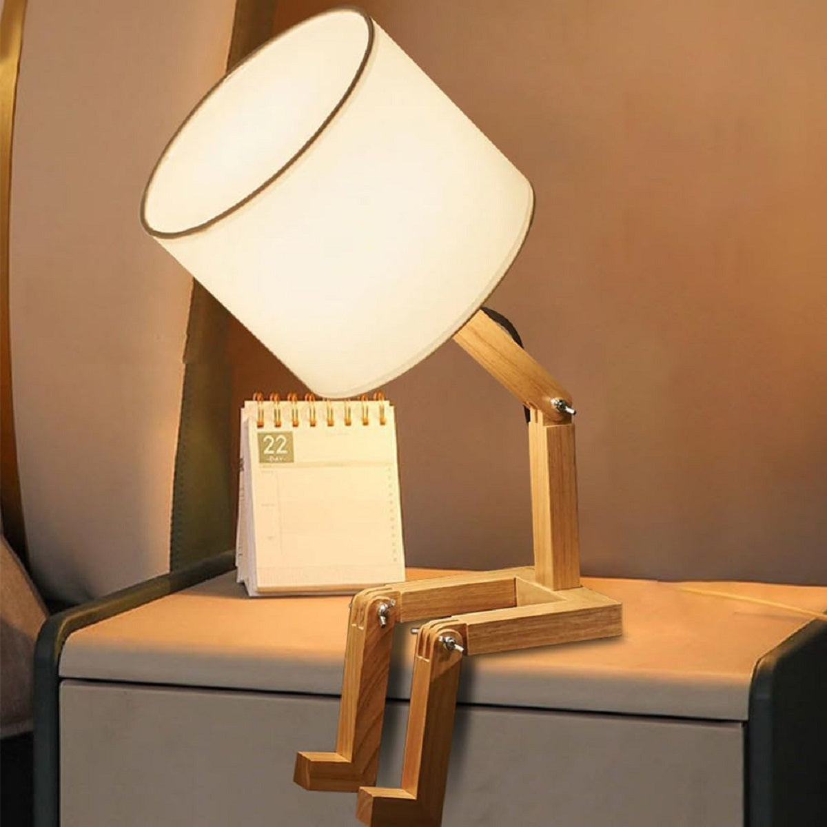 Wooden Table Lamp in Robot Design