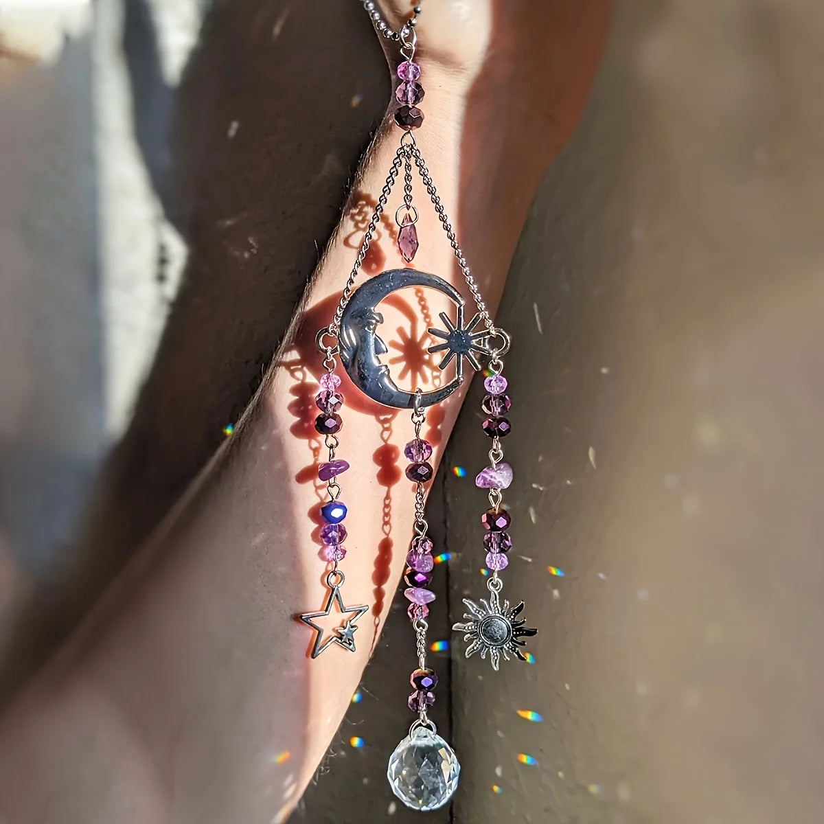 12 cm Glass Ornament - Lunaria Moon Goddess Crystal Pendant for Home & Garden Decor