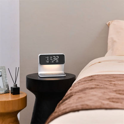 Nightstand Organizer with Light, Charging Station & Alarm Clock