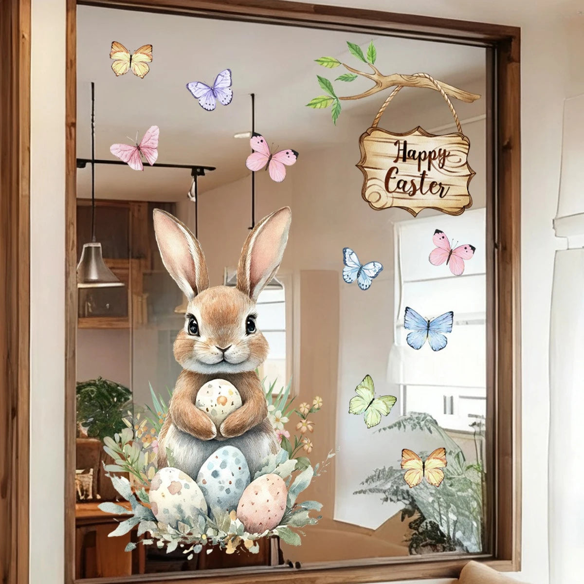 Large Easter Window Stickers – Bunny, Chick, Egg & Butterfly | Static Cling 60x30 cm