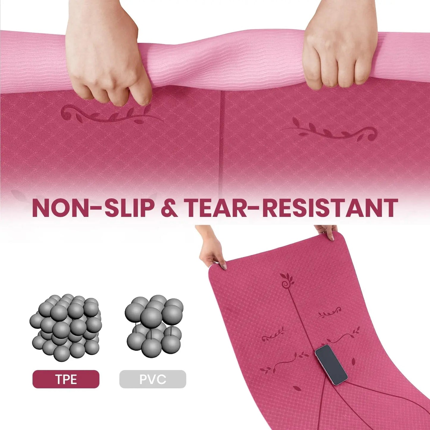 Non-Slip Pilates and Fitness Mat | Skin-Friendly TPE | 183 × 61 × 0.6 cm | With Alignment Lines