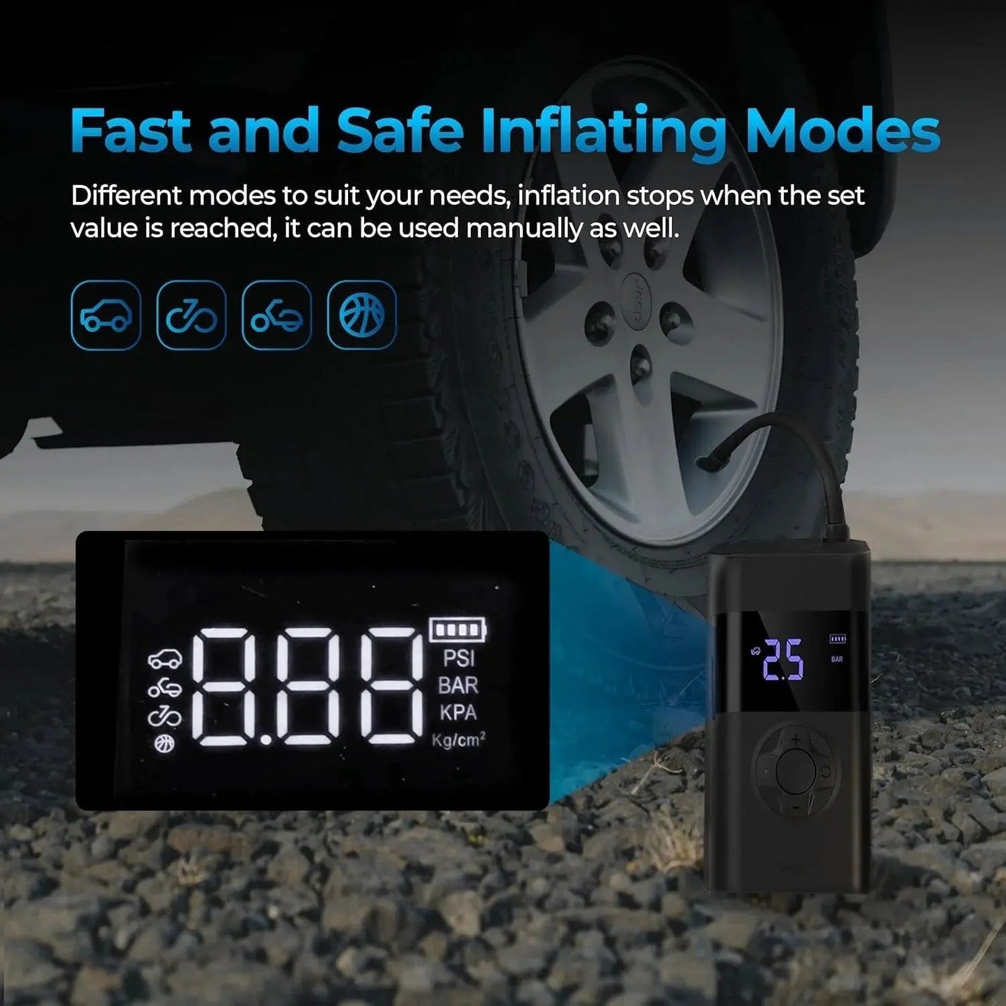 Portable Air Pump for Tires – Fast, Safe, Wireless Inflation Anywhere