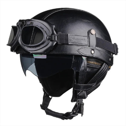 Unisex Scooter Helmet - Retro Style Half Design with HD Visor for Year-Round Use