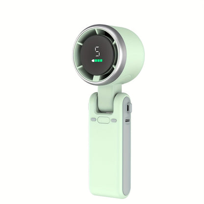 Battery-Powered Handheld Fan with LED Light - 5-Speed 12-Hour Cooling