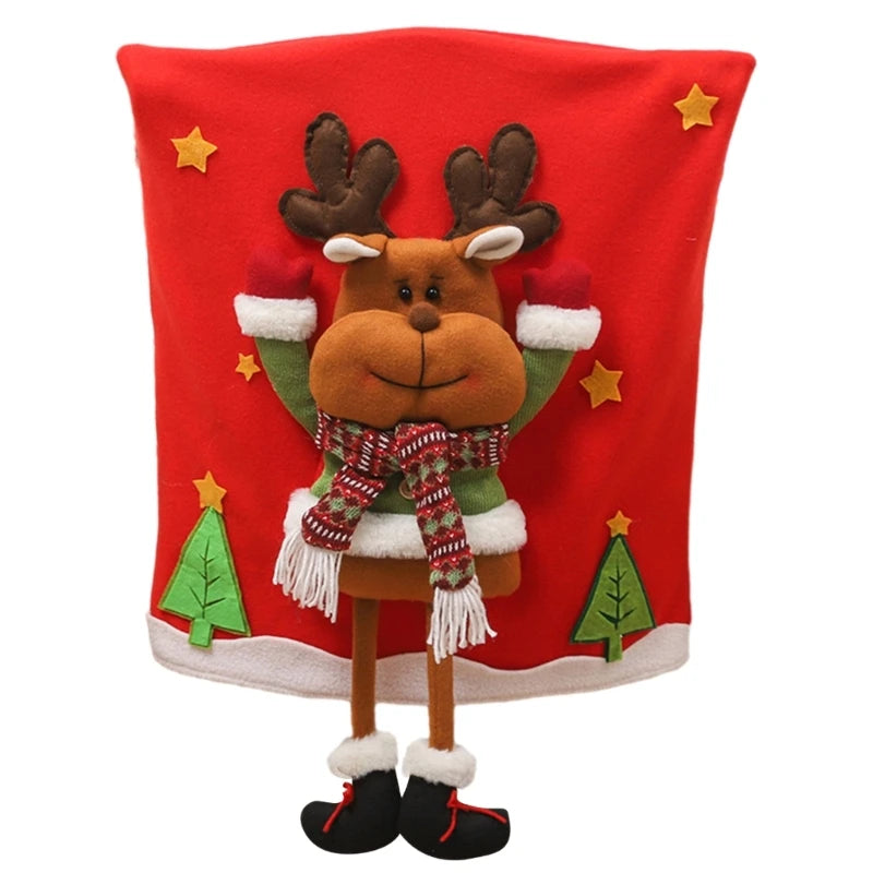 Christmas Chair Cover with Santa, Snowman, and Reindeer Pattern – Soft and Washable Festive Decoration for Holidays