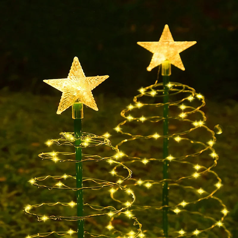 Solar Christmas Tree Light | LED Iron Art Ornament | Waterproof & Auto-Controlled | Warm White & Multicolor