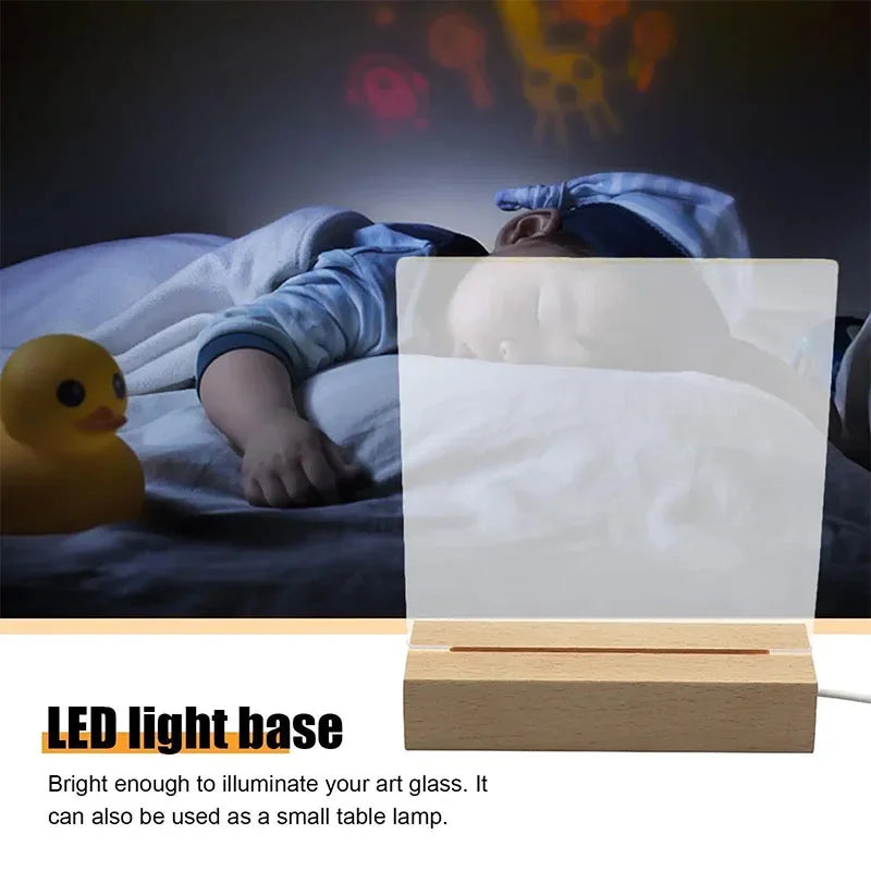 Rectangular LED Night Light with Wooden Base | USB Powered | Acrylic and Resin Display