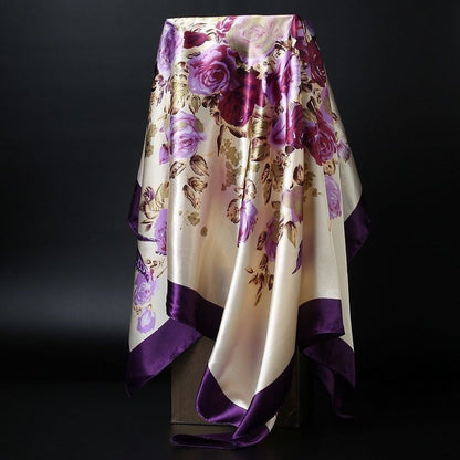 Large Square Simulation Silk Scarf – Versatile Fashion Accessory