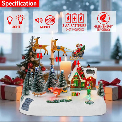 Animated Christmas Village with Santa in Sleigh | LED Lights & Music | Snowy Scene with Reindeer & Christmas Tree