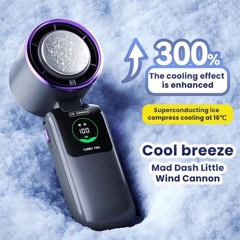 Portable Mini Hand Fan with Cooling Battery | 100 Speed Settings | 10W Turbo Power | Foldable Design