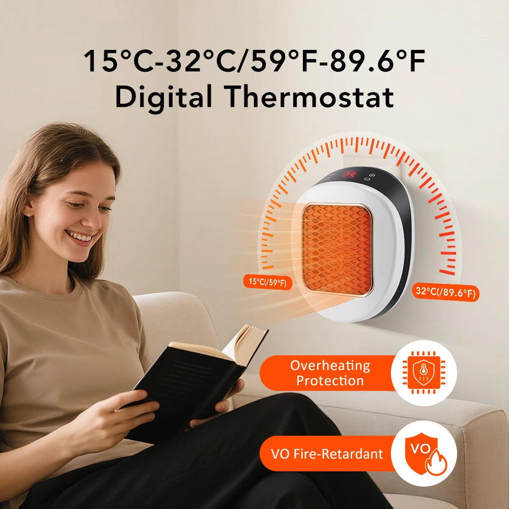 Compact 600W Electric Wall Heater with Remote Control – Fast Heat in 3 Seconds