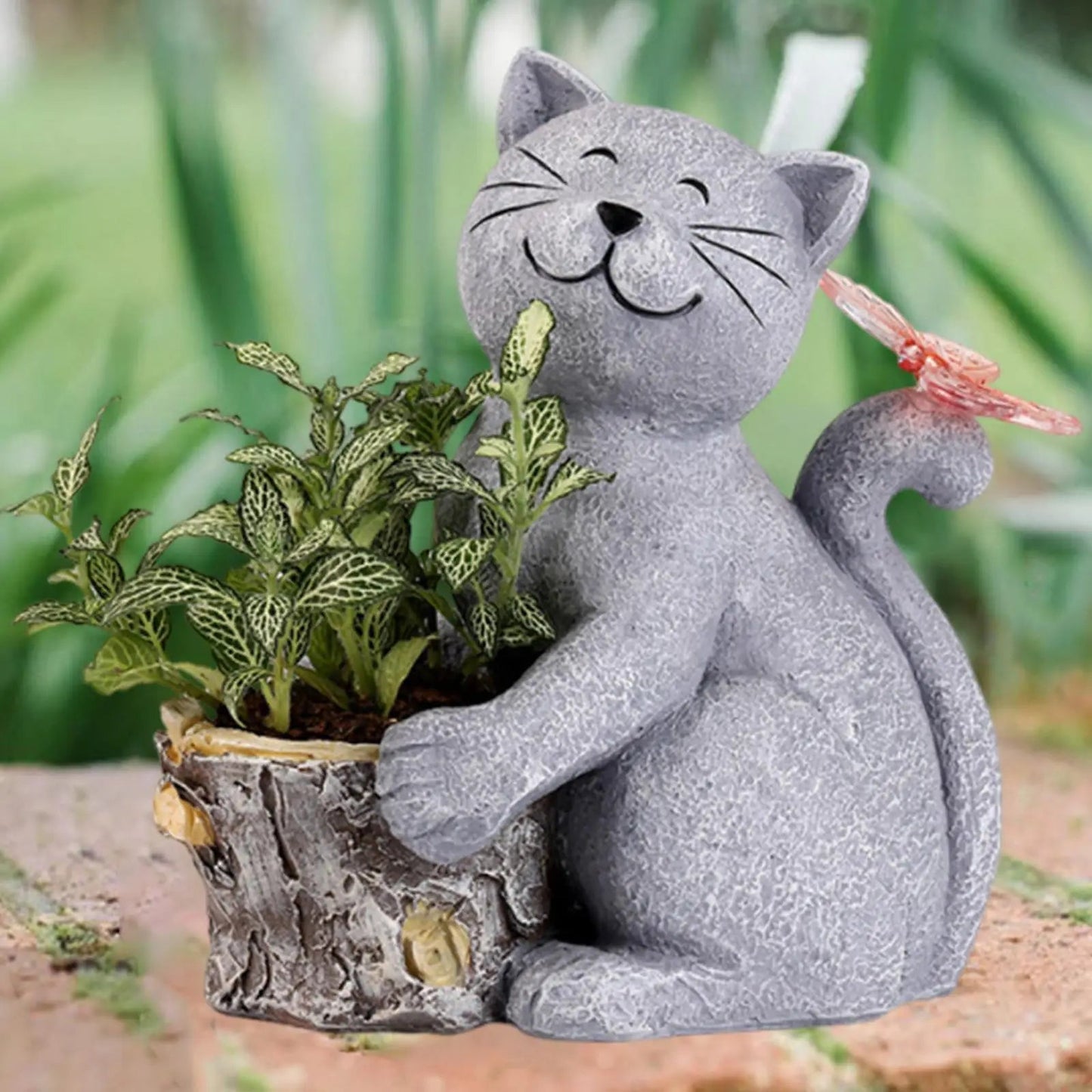 Solar Cat Figurine for Garden with LED Light | Weather-Resistant Resin | 21 cm Tall