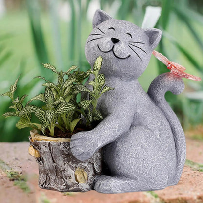 Solar Cat Figurine for Garden with LED Light | Weather-Resistant Resin | 21 cm Tall