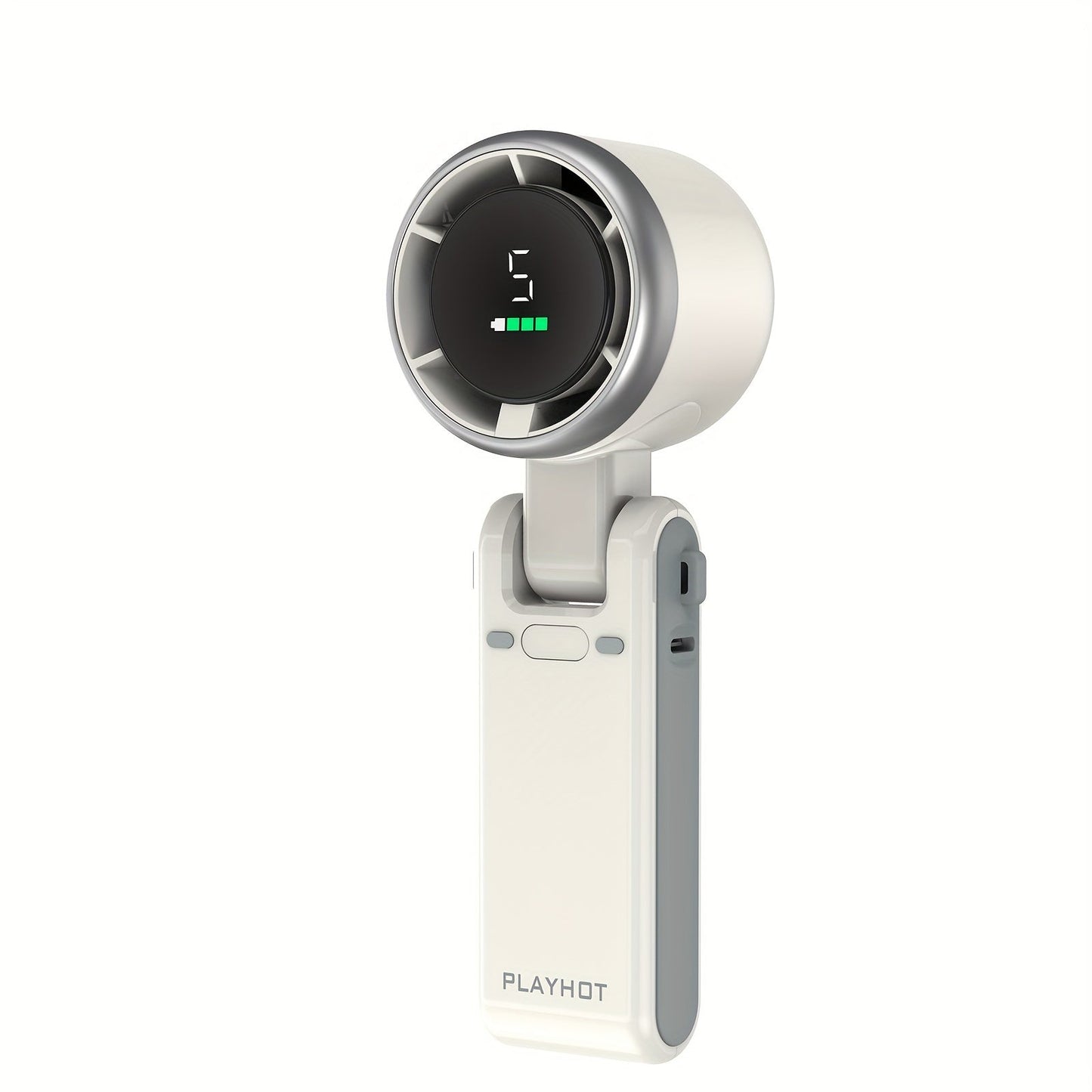 Battery-Powered Handheld Fan with LED Light - 5-Speed 12-Hour Cooling