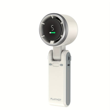 Battery-Powered Handheld Fan with LED Light - 5-Speed 12-Hour Cooling