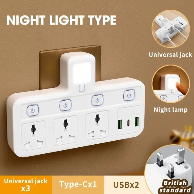 Multifunctional Power Strip with USB Fast Charging – Individually Switchable Outlets & Surge Protection – EU Plug
