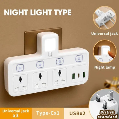 Multifunctional Power Strip with USB Fast Charging – Individually Switchable Outlets & Surge Protection – EU Plug