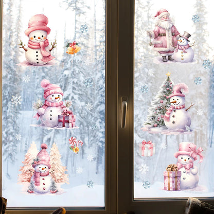 Removable PVC Wall Stickers for Kids' Room – Pink Snowman Design