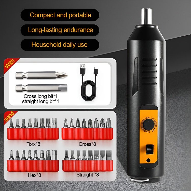 Compact Electric Screwdriver with Versatile Bit Set for Home Use
