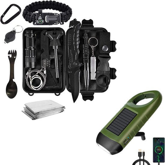 15-in-1 Outdoor and Emergency Survival Kit with Solar Light and Tools - Compact and Waterproof