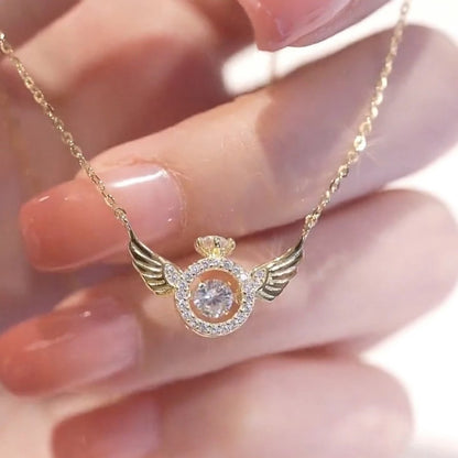 Angel Wings Pendant Necklace – Titanium Steel with Rhinestones