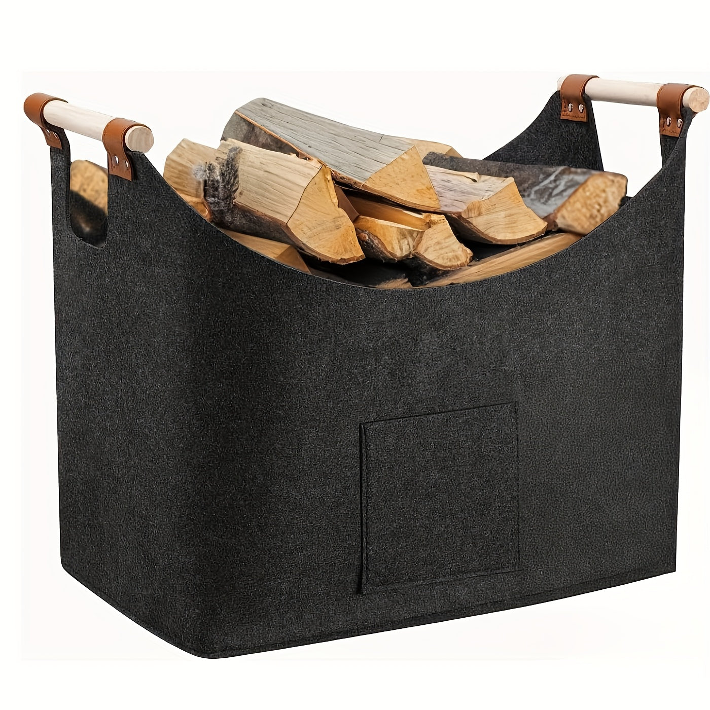 Foldable Felt Wooden Box 55 Liters with Wooden Handles and Leather Accents, Dark Gray