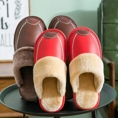 Thick Plus Velvet Leather Slippers for Men – Warm Winter Footwear
