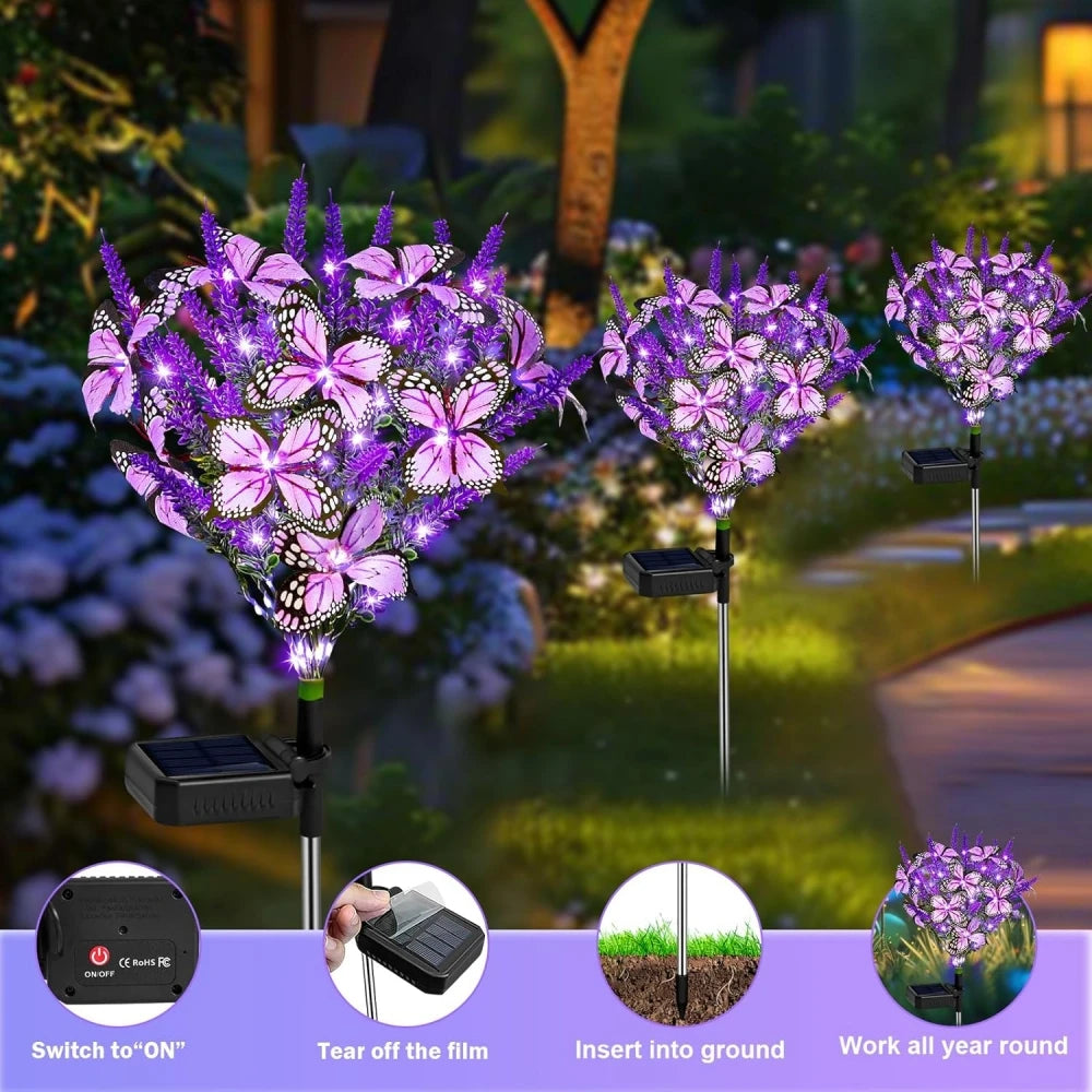 Solar Garden Light with Lavender Butterfly - Waterproof LED for Outdoors
