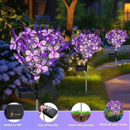 Solar Garden Light with Lavender Butterfly - Waterproof LED for Outdoors
