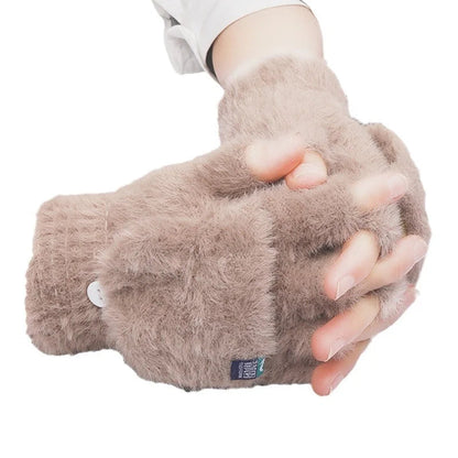 Women's Plush Mittens | Fingerless Design with Foldable Feature | Soft, Warm, and Heavily Insulated | Ideal for Winter and Outdoor Activities