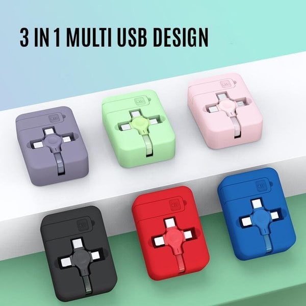 Versatile 3-in-1 Charging Cable | Compact and Tangle-Free