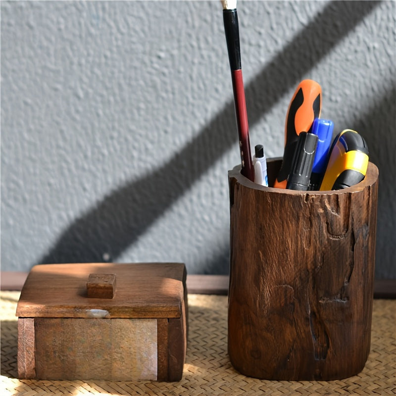 Handcrafted Wooden Desk Pen Holder – Natural and Distinctive Design