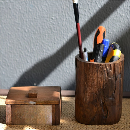 Handcrafted Wooden Desk Pen Holder – Natural and Distinctive Design