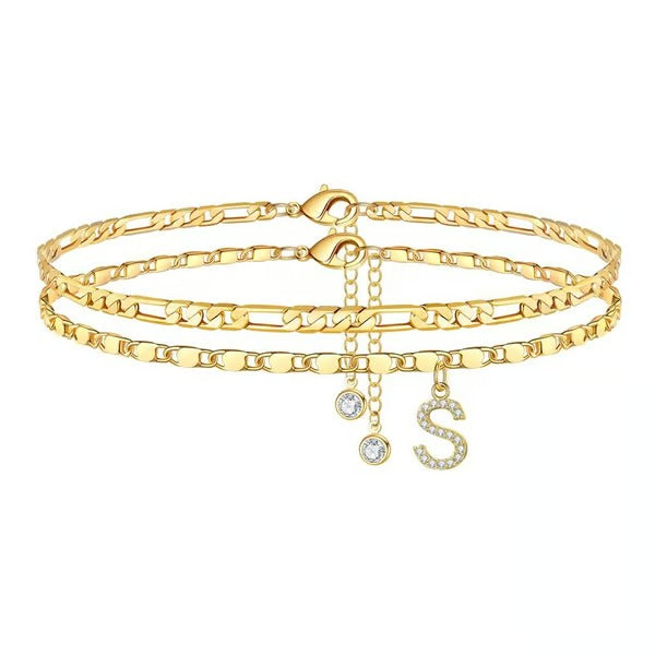 Customizable Layered Anklet | Adjustable & Hypoallergenic | Gold/Silver | 21.5 cm + 5 cm