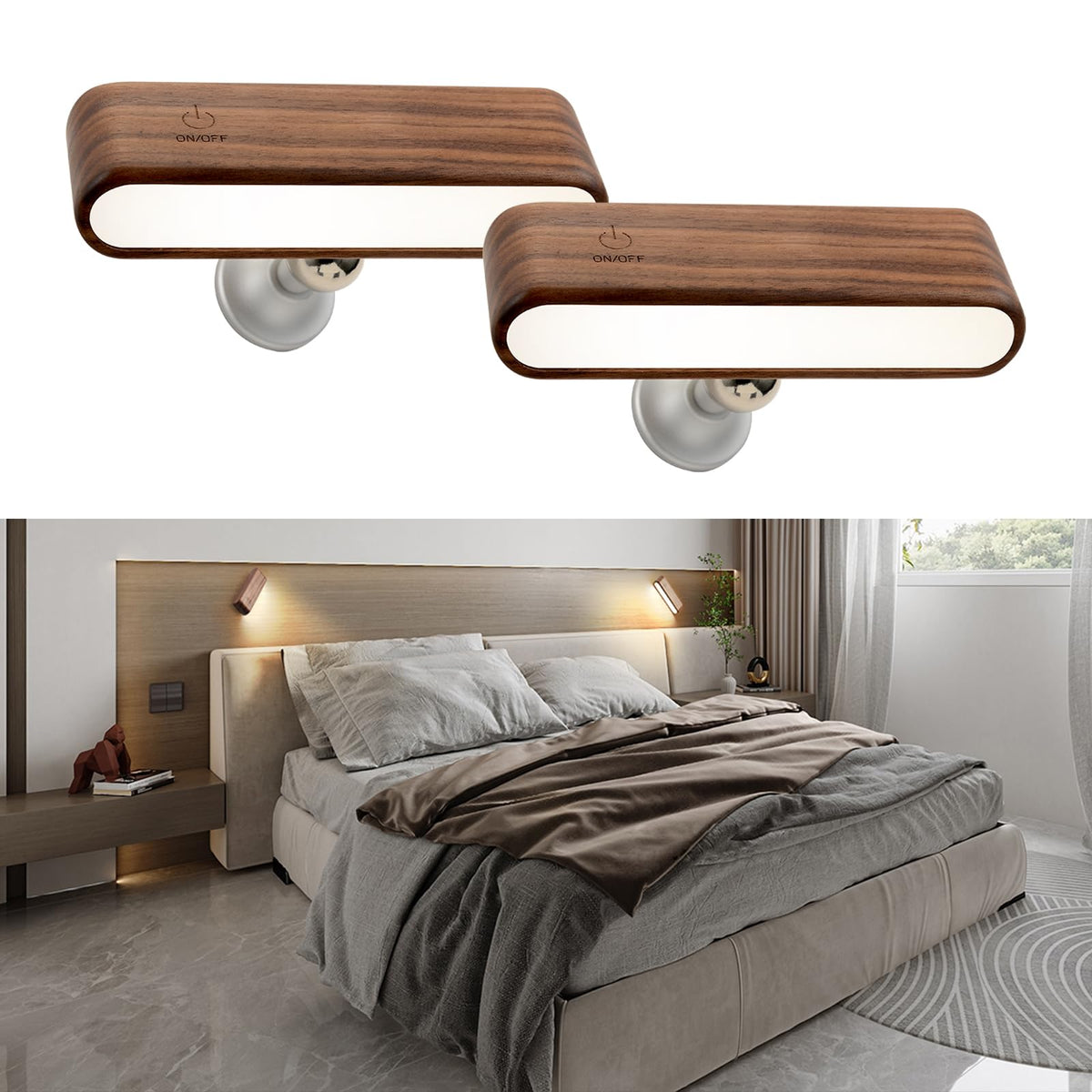 Elegant Wood Magnetic Desk Lamp with 360° Swivel & Rechargeable Power