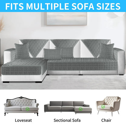 Plush Sofa Cover with Quilted Design – Non-Slip, Washable Protector for Couch & Sectional
